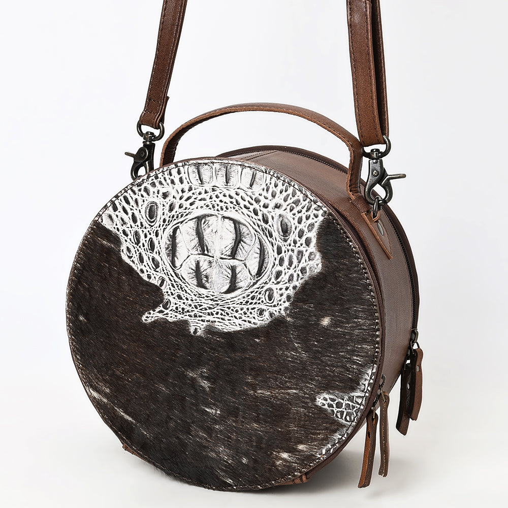 American Darling Hair On Crocodile Embossed Genuine Leather Canteen Bag | Round Western Crossbody | Adjustable Strap | Premium Craftsmanship