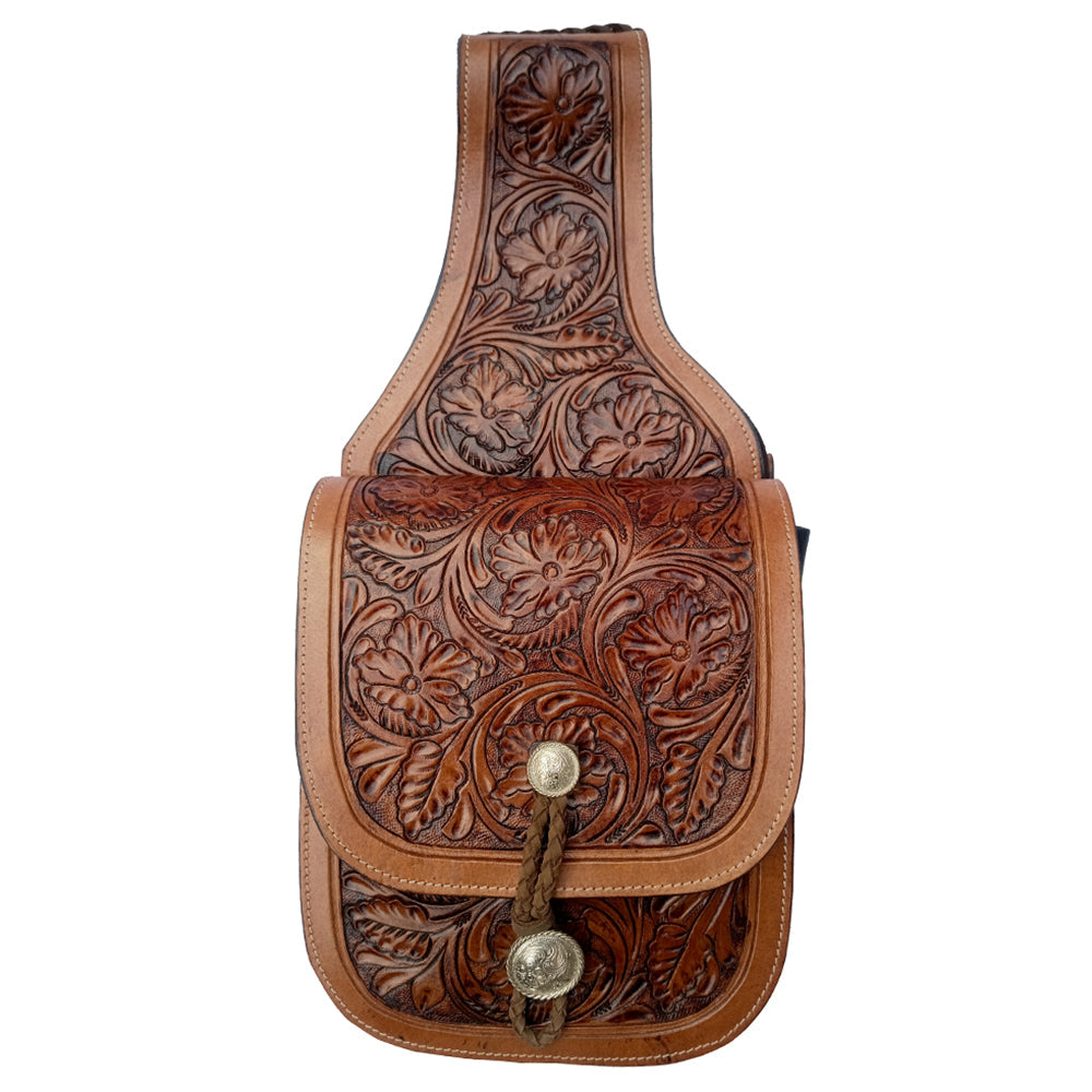 COMFYTACK Western Horse Leather Saddle Bag Heavyduty Floral Dark Brown