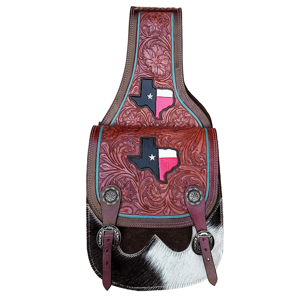 COMFYTACK Western Horse Leather Saddle Bag Heavyduty Texas Flag Mahogany