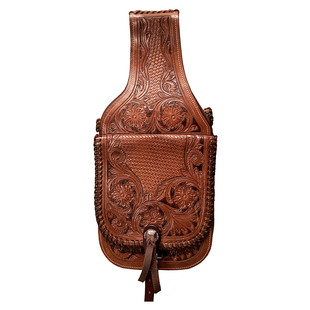 COMFYTACK Western Horse Leather Saddle Bag Heavyduty Floral Carved Brown