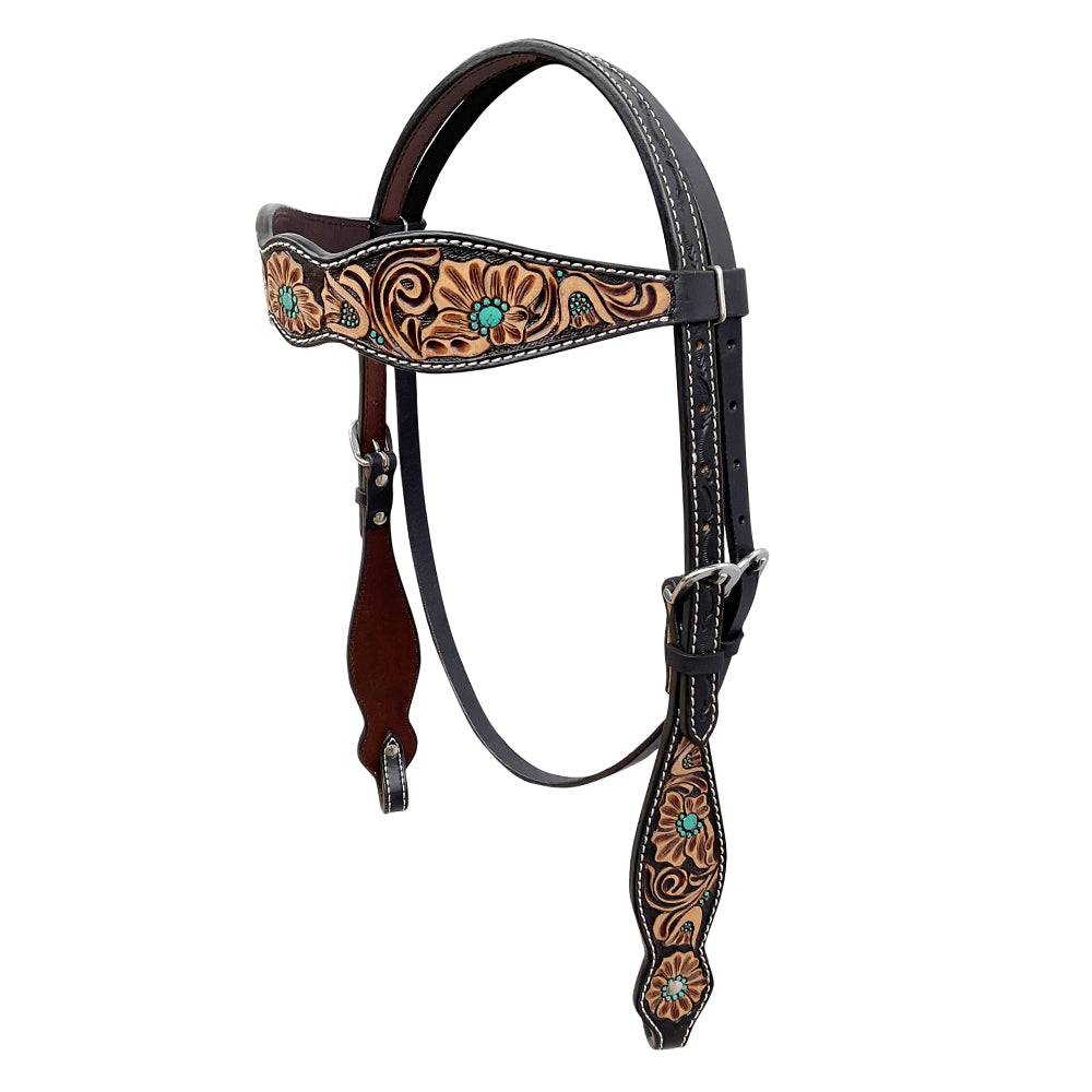 BAR H EQUINE Western Handtooled Leather Horse Headstall & Breast Collar Set | Tack