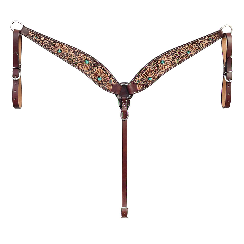 BAR H EQUINE Western Handtooled Leather Horse Headstall & Breast Collar Set | Tack