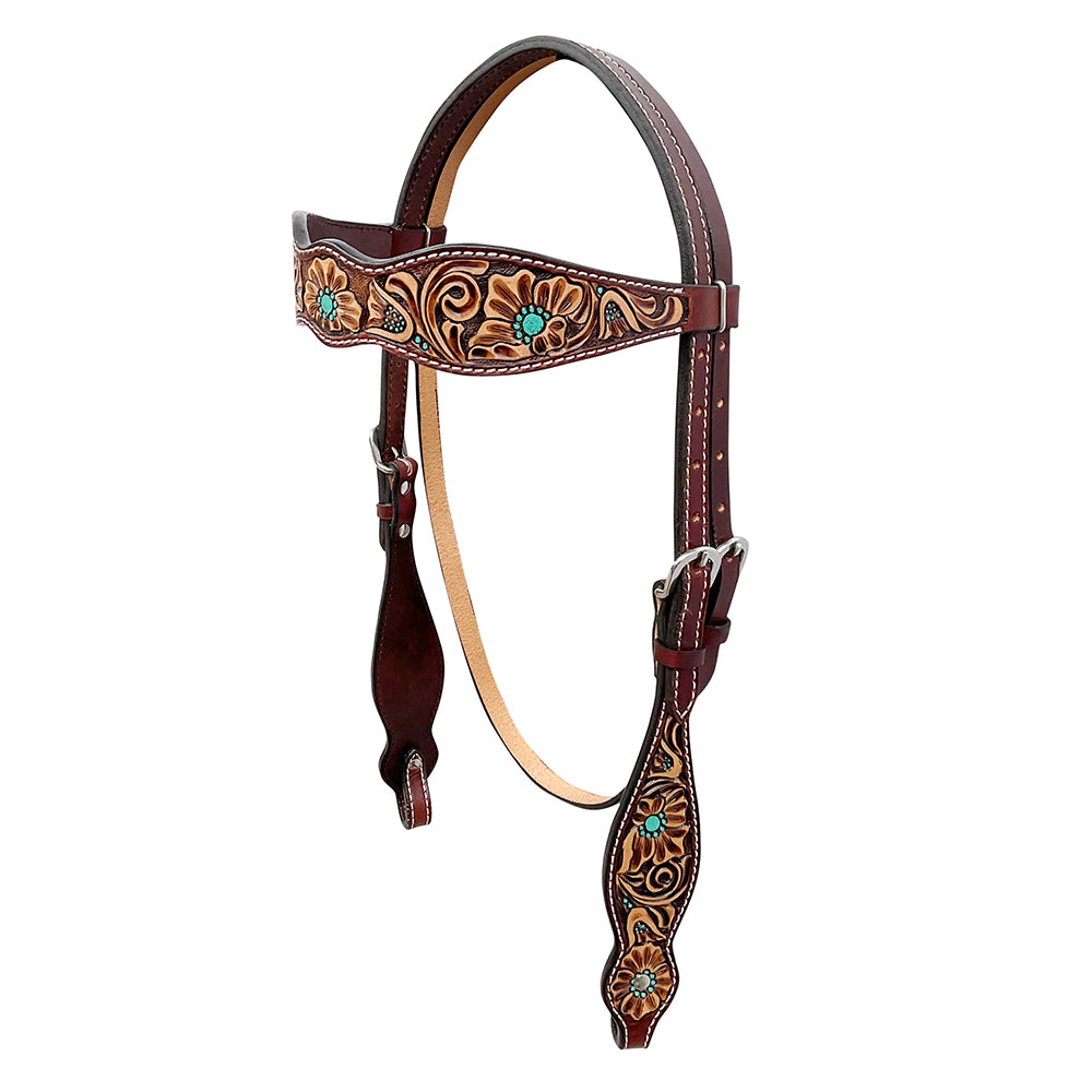 BAR H EQUINE Western Handtooled Leather Horse Headstall & Breast Collar Set | Tack