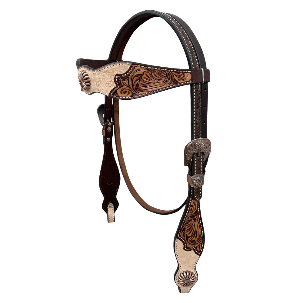 BAR H EQUINE Western Handtooled Leather Horse Headstall & Breast Collar Set