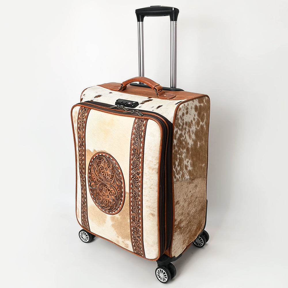 American Darling Travel Case Beautifully Hand Tooled Hair-On Genuine Leather Women Trolley bag