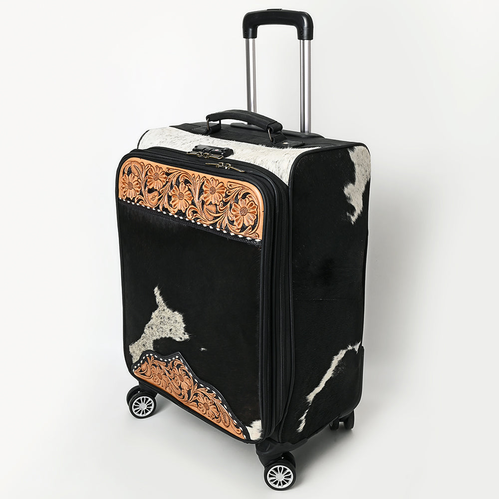 American Darling Travel Case Beautifully Hand Tooled Hair-On Genuine Leather Women Trolley bag