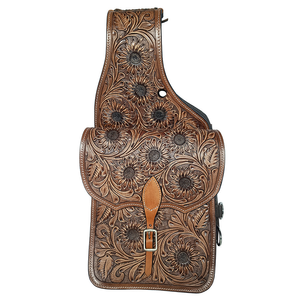 COMFYTACK Western Horse Leather Saddle Bag Heavyduty Floral Dark Brown