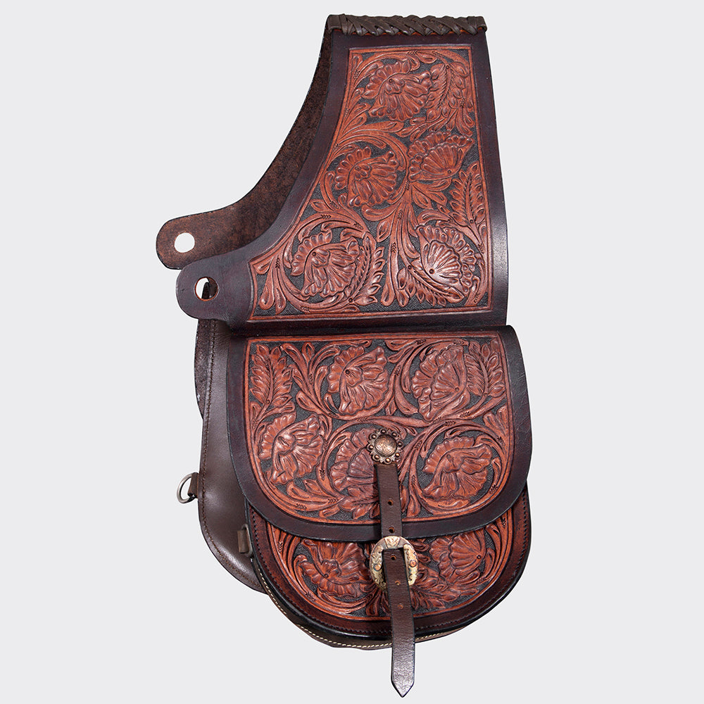 Comfytack Western Horse Floral Hand Carved Genuine Leather Saddle Bag Brown