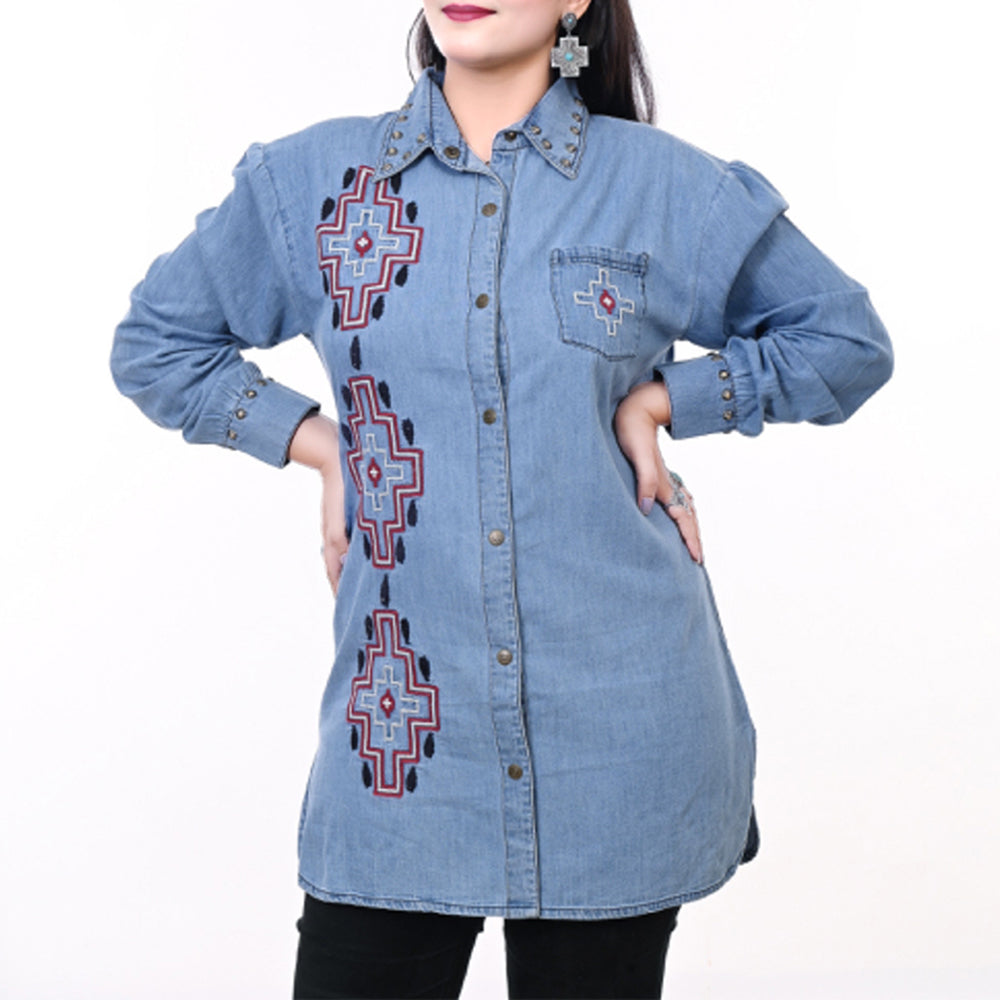American Darling ADDR017 Denim Women shirt Jacket Dress Tunic Ladies Girl Top Blue