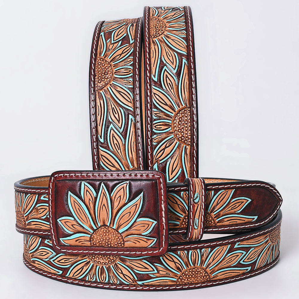 American Darling Beautifully Hand Tooled Brown Genuine Leather Apparel Belt Men and Women