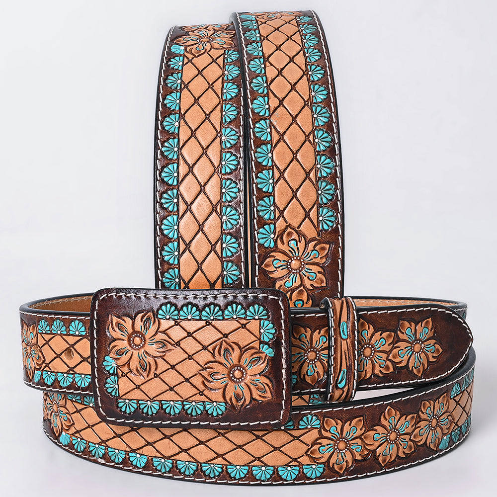 American Darling Beautifully Hand Tooled Brown Genuine Leather Apparel Belt Men and Women