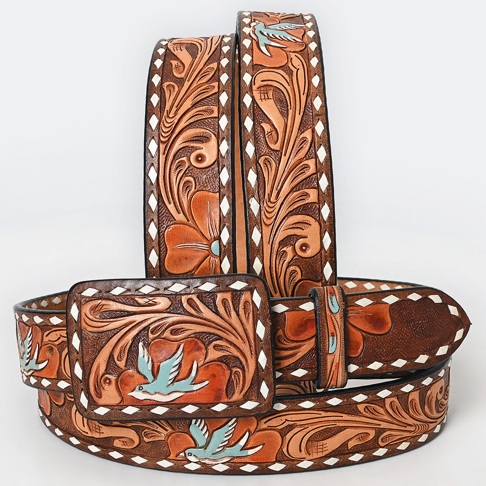 American Darling Beautifully Hand Tooled Brown Genuine Leather Apparel Belt Men and Women