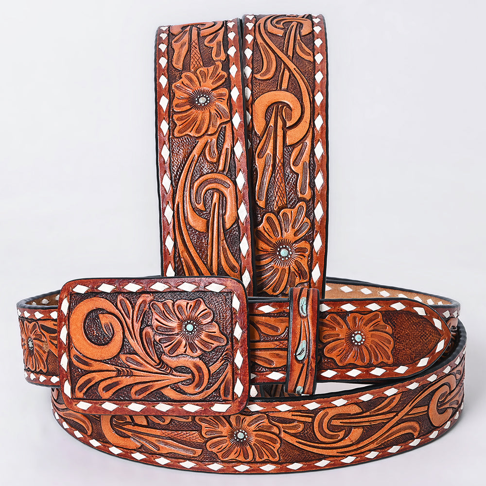 American Darling Beautifully Hand Tooled Brown Genuine Leather Apparel Belt Men and Women