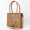 American Darling Hand Tooled Leather Tote Bag Turquoise Painted Floral Full Grain