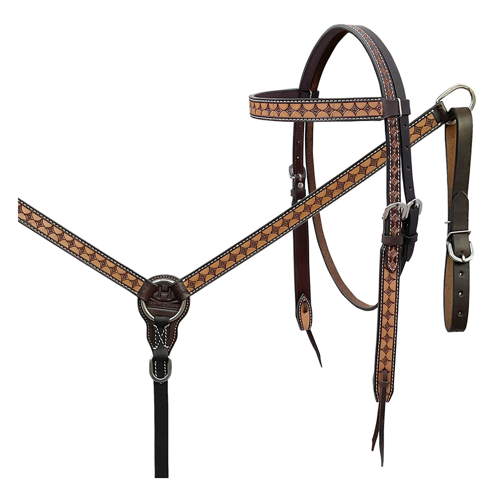 BAR H EQUINE Western Handtooled Leather Horse Headstall & Breast Collar Set | Tack