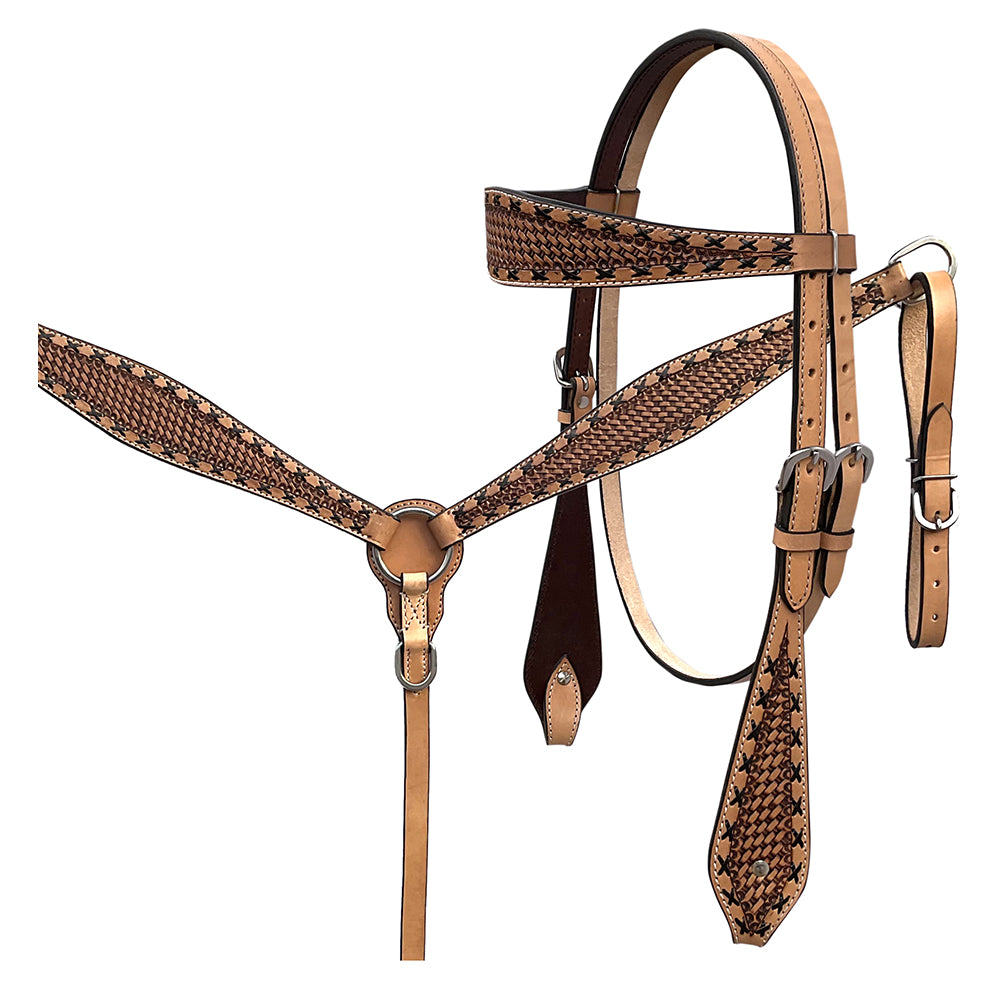 BAR H EQUINE Western Handtooled Leather Horse Headstall & Breast Collar Set | Tack