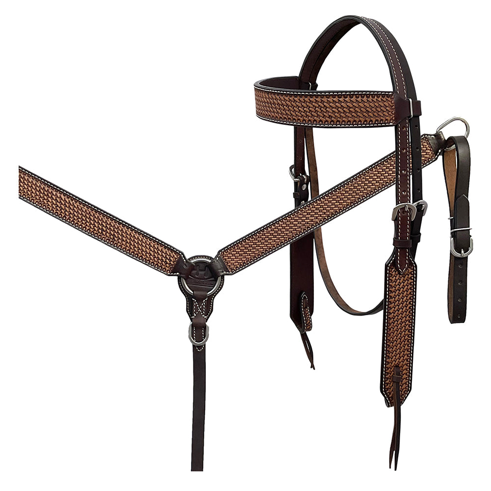 BAR H EQUINE Western Handtooled Leather Horse Headstall & Breast Collar Set | Tack
