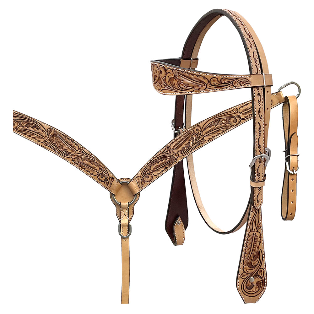 BAR H EQUINE Western Handtooled Leather Horse Headstall & Breast Collar Set | Tack