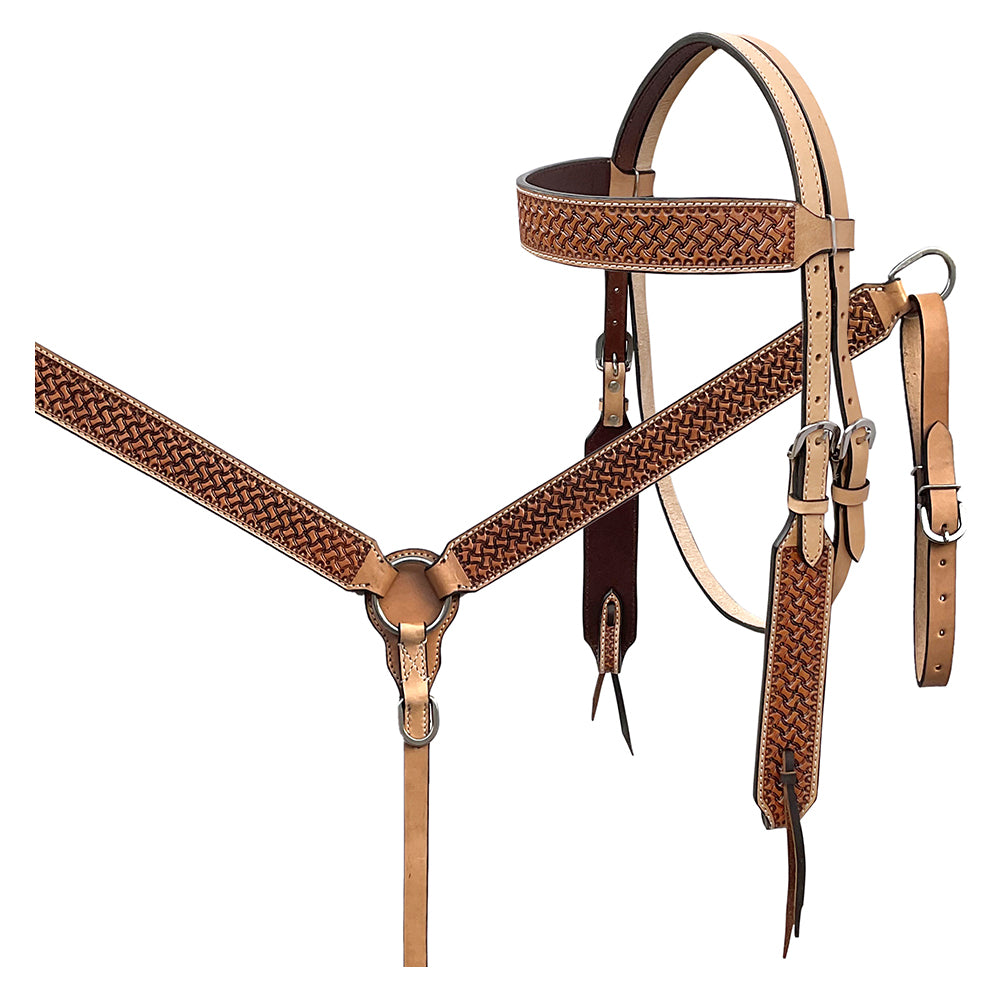 BAR H EQUINE Western Handtooled Leather Horse Headstall & Breast Collar Set | Tack