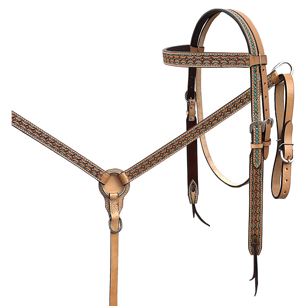 BAR H EQUINE Western Handtooled Leather Horse Headstall & Breast Collar Set | Tack