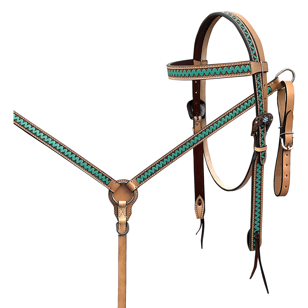 BAR H EQUINE Western Handtooled Leather Horse Headstall & Breast Collar Set | Tack