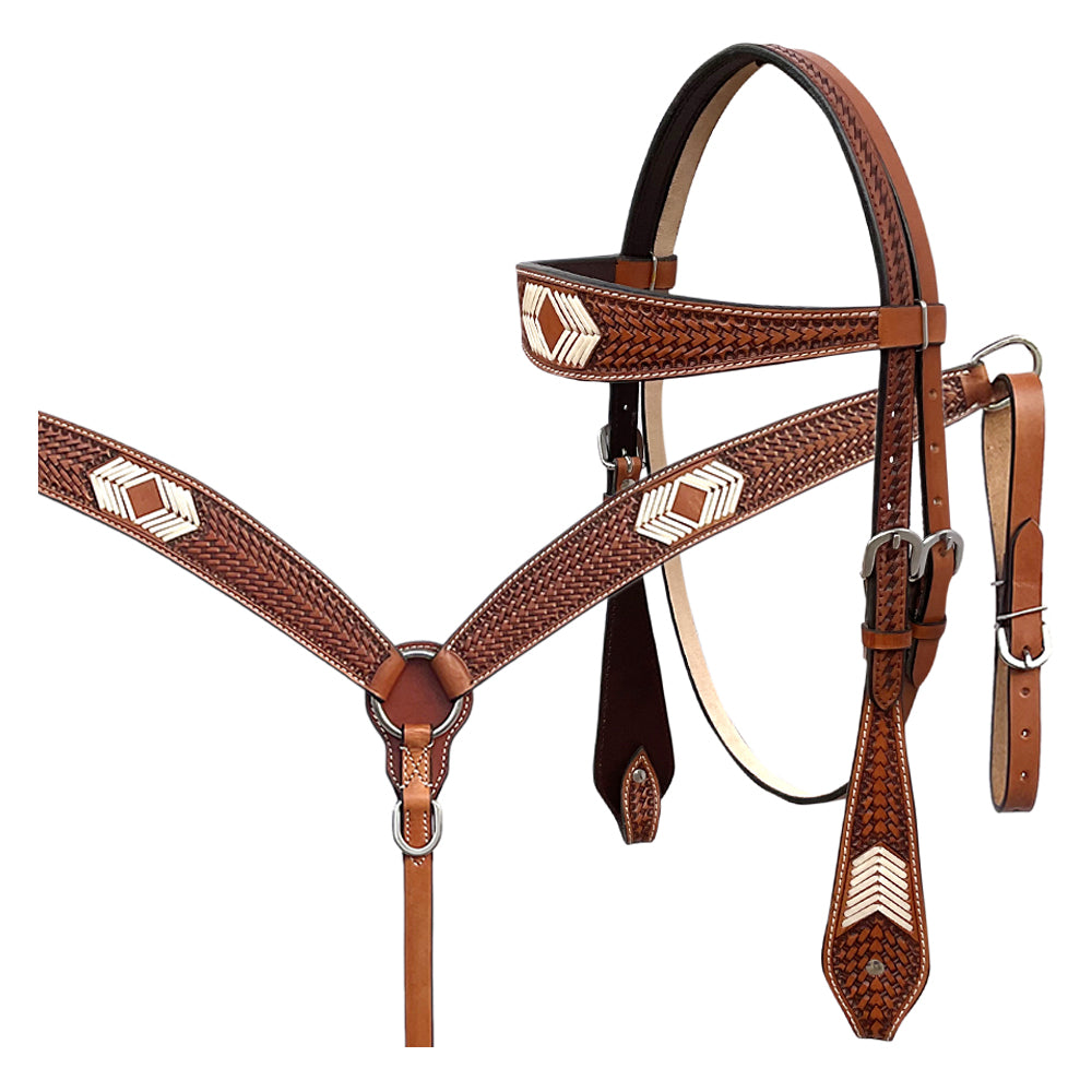 BAR H EQUINE Western Handtooled Leather Horse Headstall & Breast Collar Set | Tack
