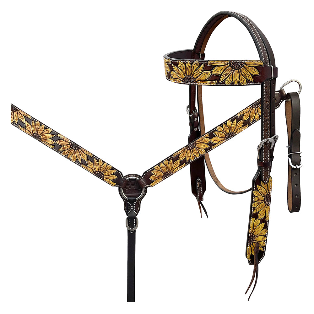 BAR H EQUINE Western Handtooled Leather Horse Headstall & Breast Collar Set | Tack