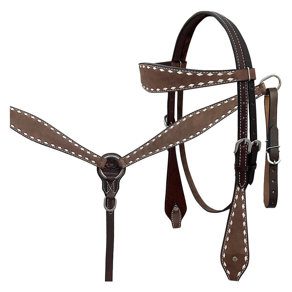 BAR H EQUINE Western Handtooled Leather Horse Headstall & Breast Collar Set | Tack