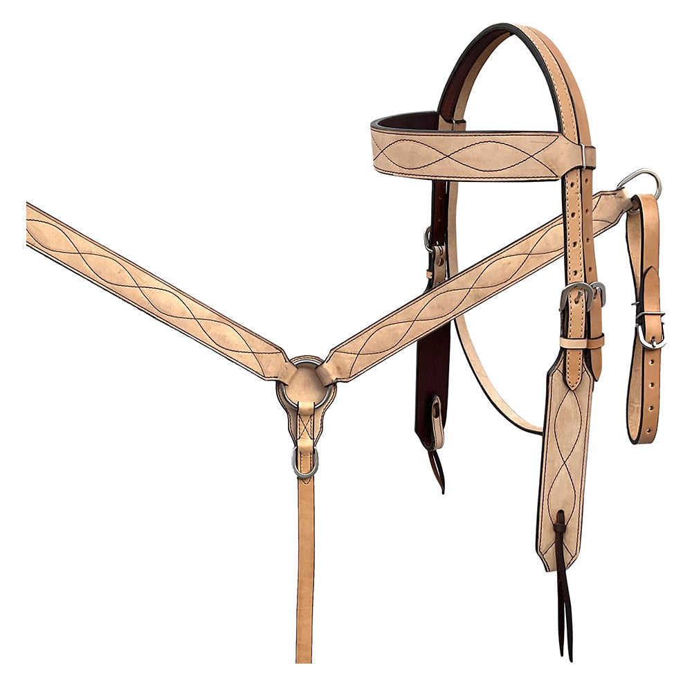 BAR H EQUINE Western Handtooled Leather Horse Headstall & Breast Collar Set | Tack