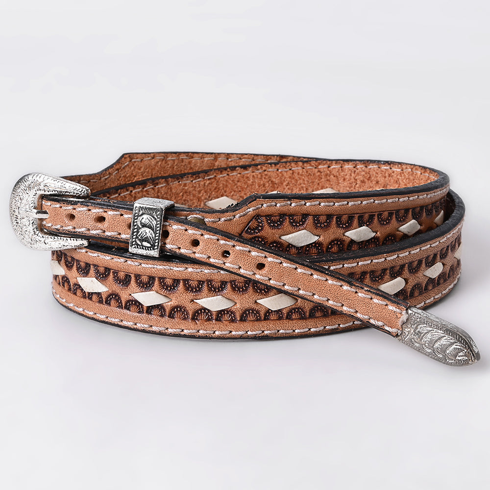 American Darling Hand Tooled Hatband Genuine Leather Western Adjustable Unisex Tan | Hand-Tooled