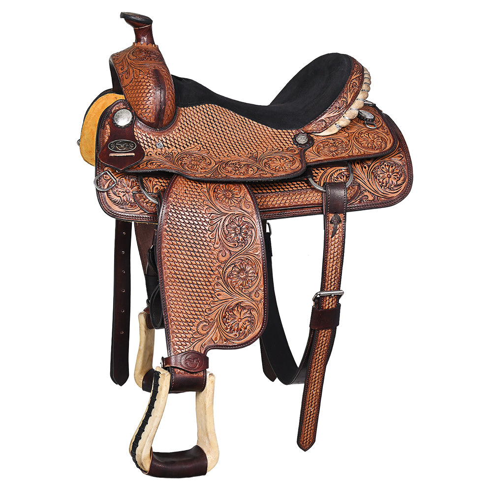 HILASON Western Horse Floral Ranch Roping American Leather Saddle Brown