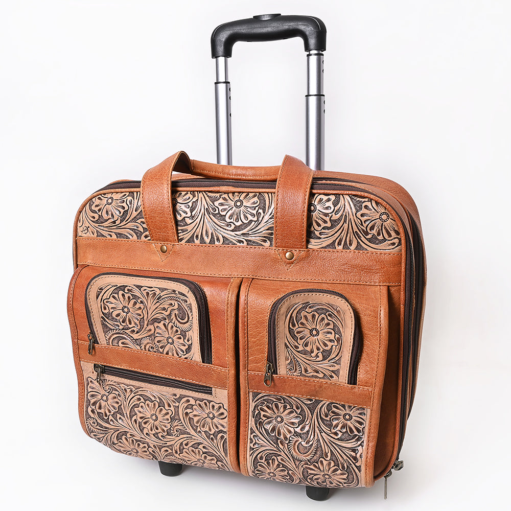 American Darling Travel Case Beautifully Hand Tooled Genuine Leather women Trolley bag