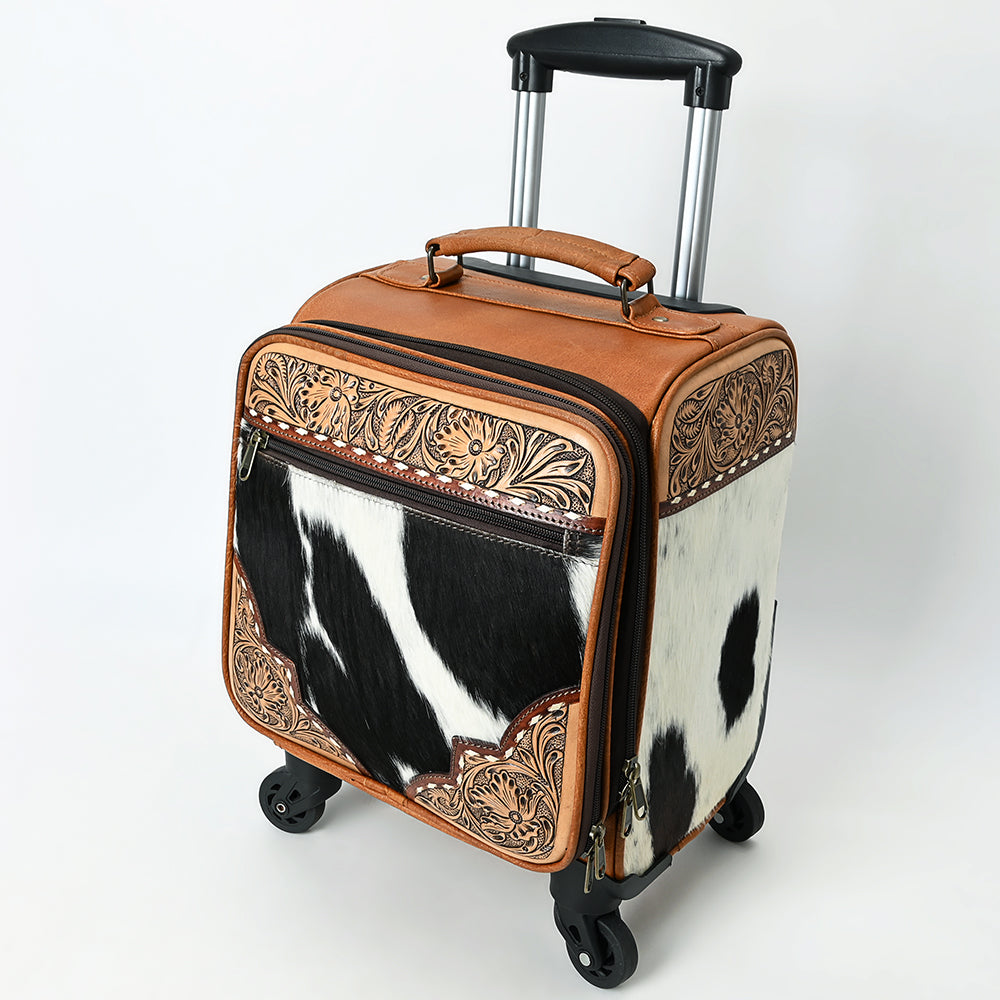 American Darling Travel Case Beautifully Hand Tooled Hair On Genuine Leather women's Trolley bag