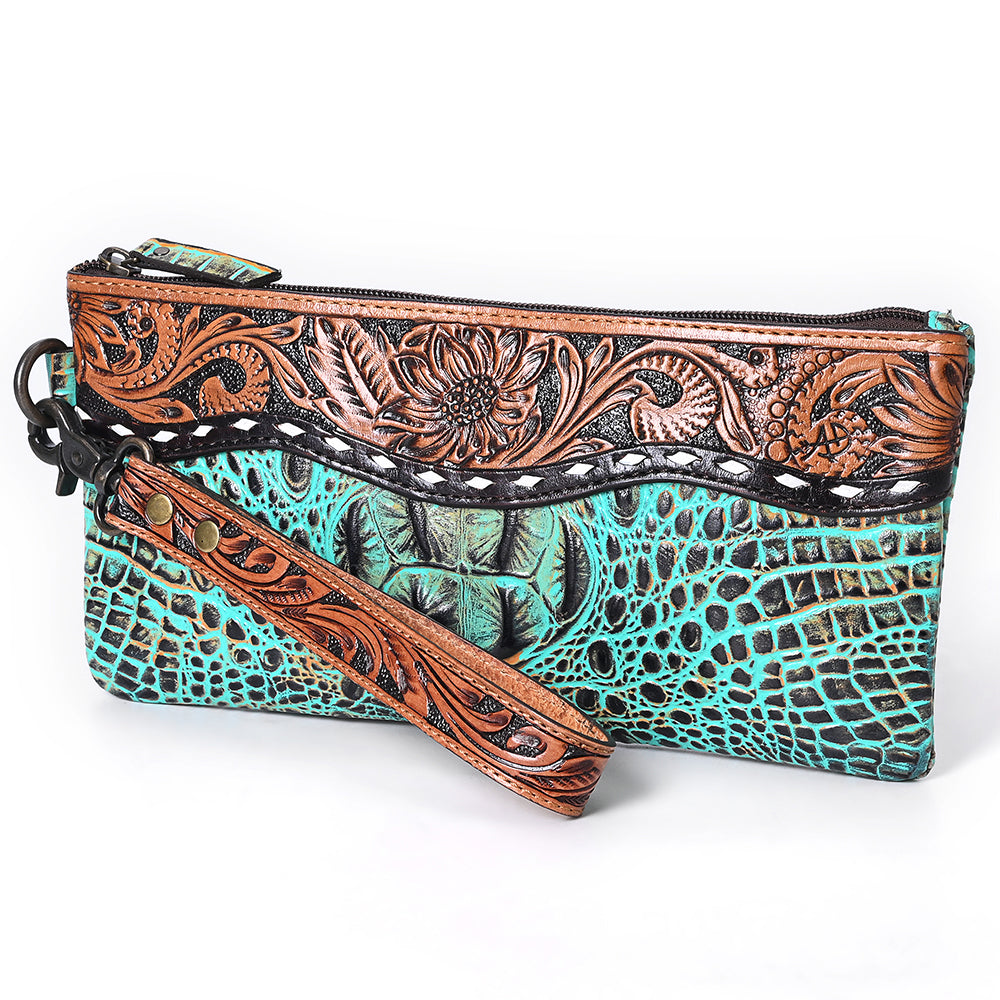 American Darling Wristlet Hand Tooled crocodile Genuine Western Leather Women Bag ADBG1617A| Bag| Handcrafted