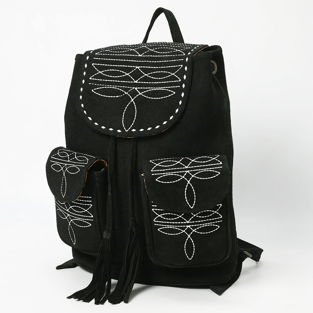 American Darling Western Genuine Suede Leather Backpack Bag with Buck Stitching & Tassel Accents