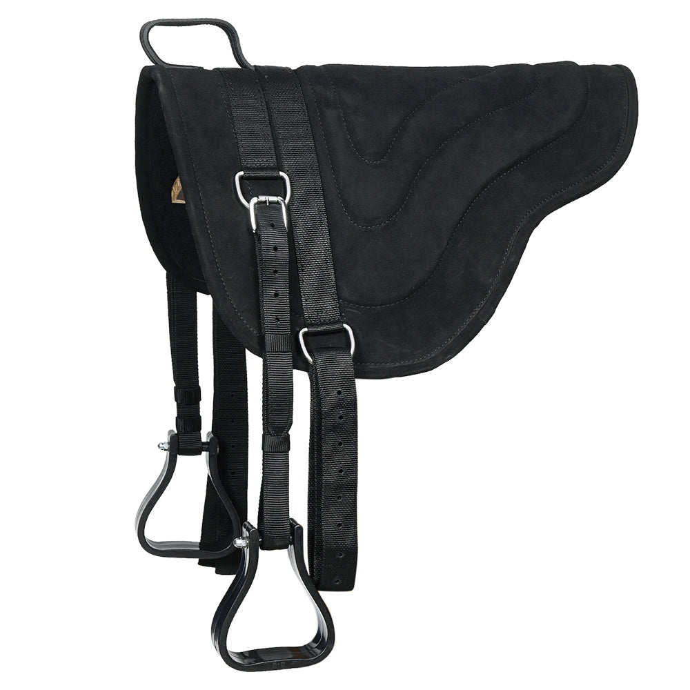 HILASON Horsemanship Leather Bareback Western Treeless Saddle Pad Black | Pads Baretek Riding for Horses