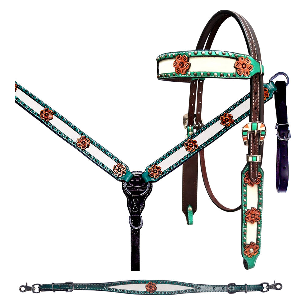 Bar H Equine Premium Hand Tooled Leather Stainless Steel Hardware Breast Collar Brown