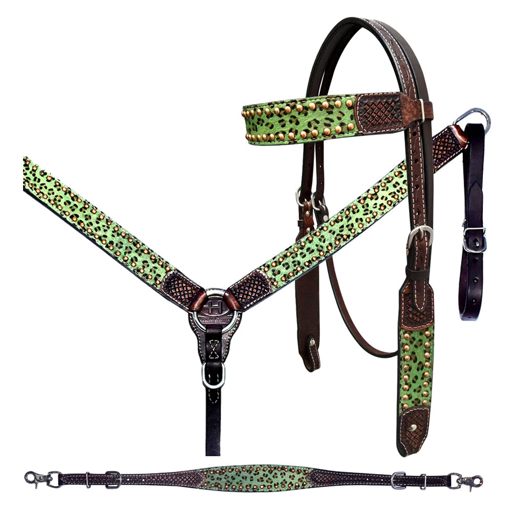 BAR H EQUINE Western Leather Horse Headstall & Breast Collar Wither Strap
