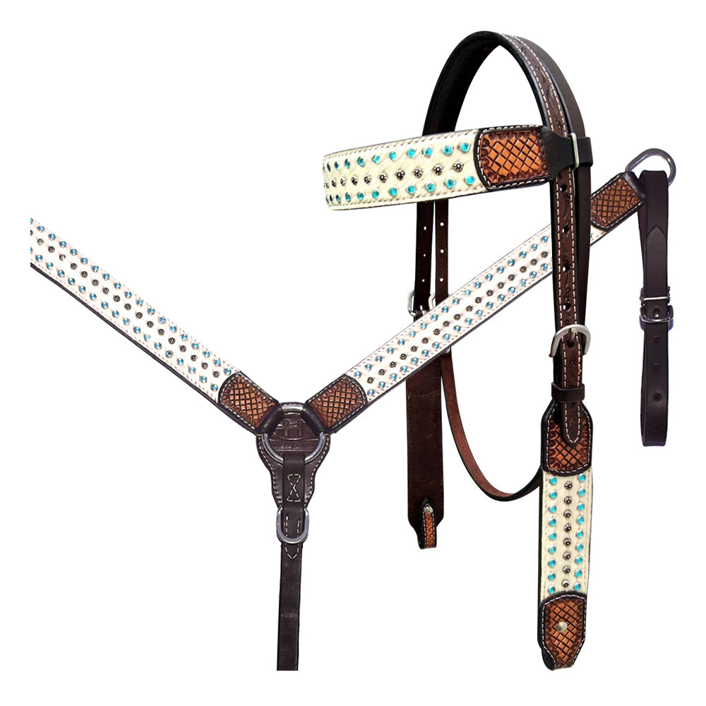 BAR H EQUINE Western Leather Horse Premium Headstall & Breast Collar Set