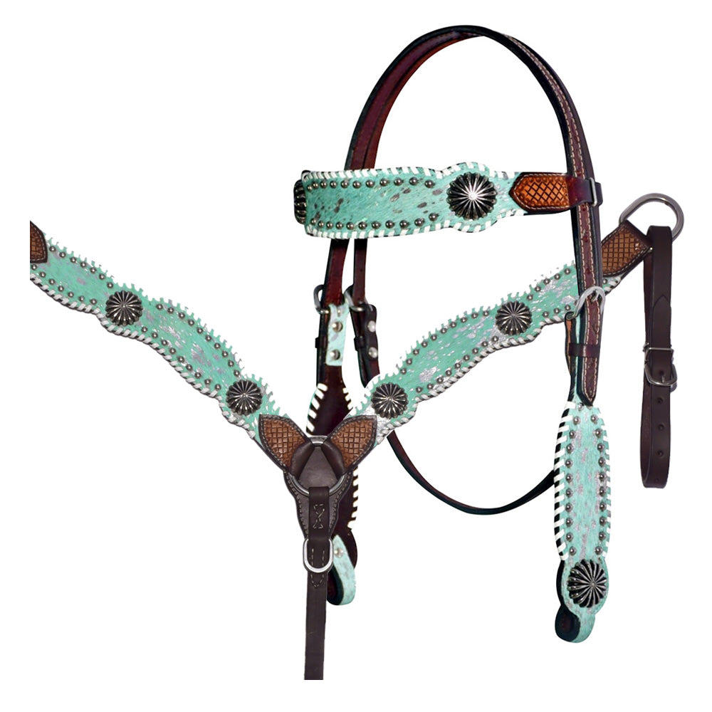 BAR H EQUINE Western Leather Horse Premium Headstall & Breast Collar Set