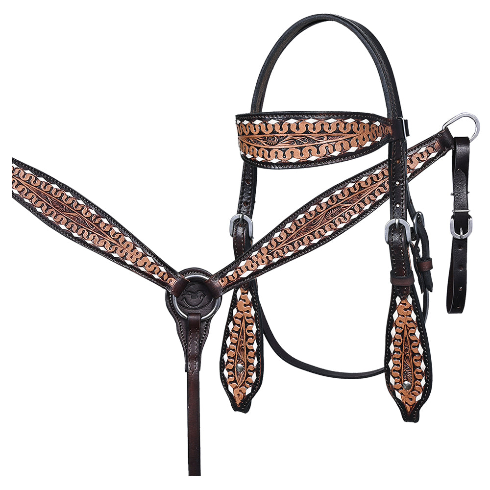 COMFYTACK Western Horse Headstall Breast Collar Set American Leather Tan