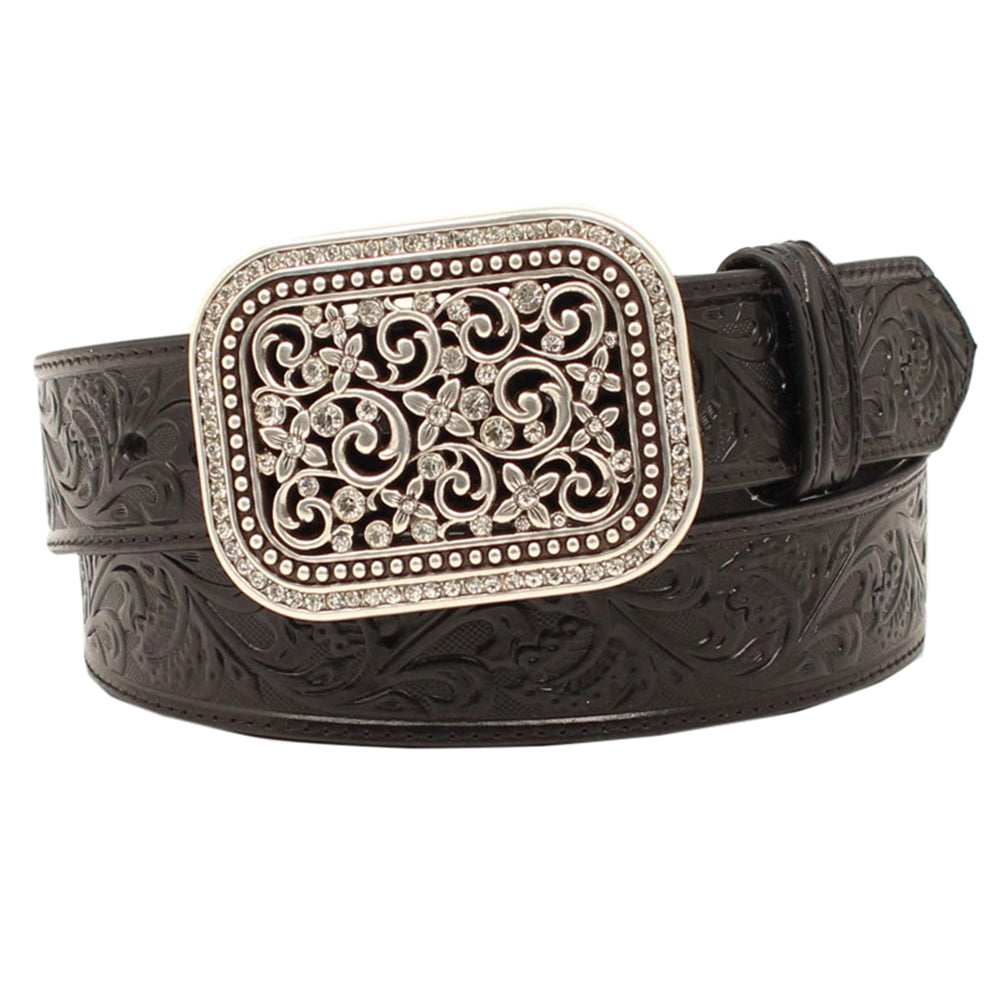 Sml Med Lrg X-Lrg Ariat Floral Ladies Fashion 1-1/2” Wide Genuine American Leather Belt Black