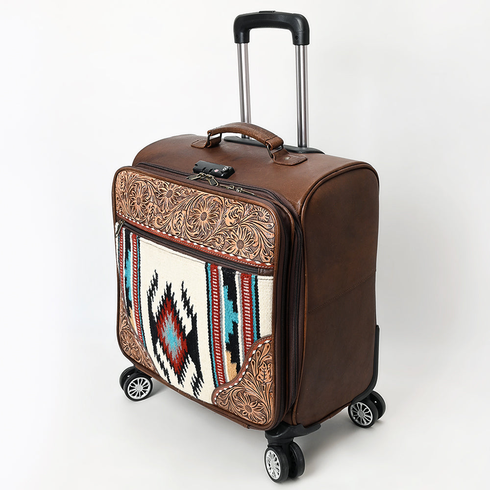 American Darling Travel Case Hand Tooled Saddle Blanket Genuine Leather Women Trolley bag