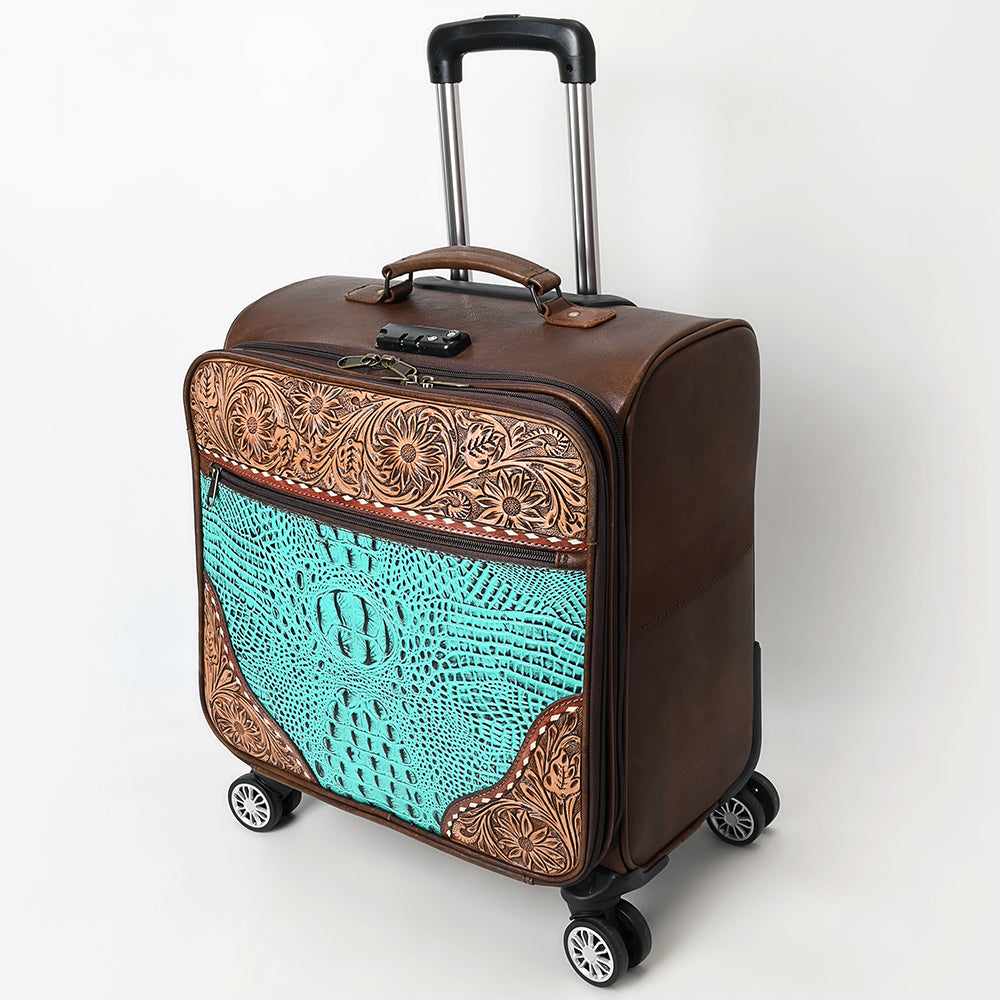 American Darling Travel Case Hand Tooled Crocodile embossed Genuine Leather women Trolley bag