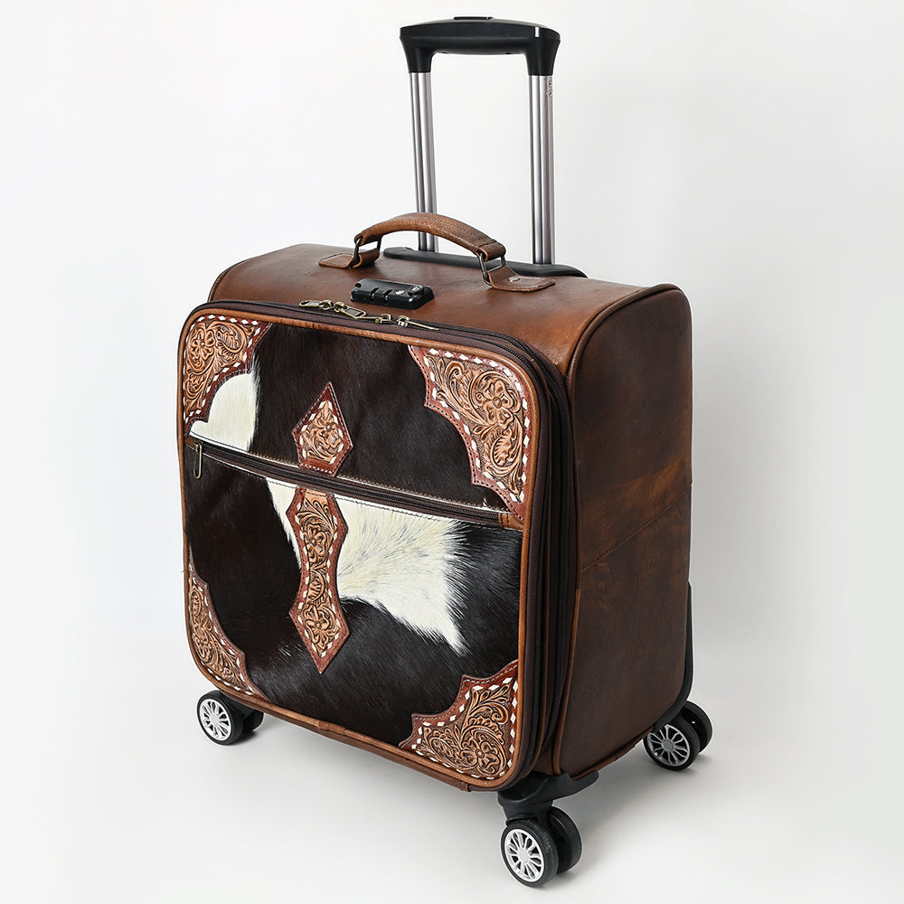American Darling Travel Case Hand Tooled Hair-On Genuine Leather women Trolley bag