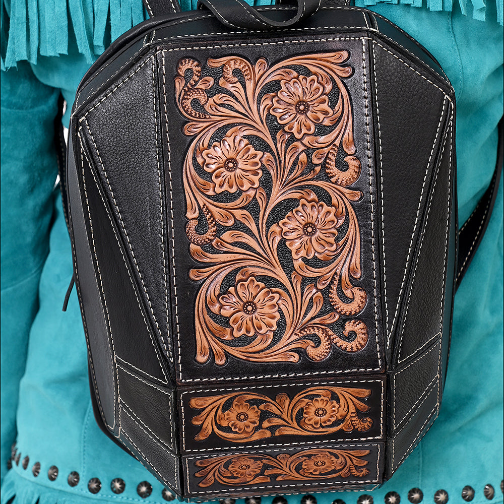 American Darling Hand Tooled Floral Carved Genuine Leather Backpack