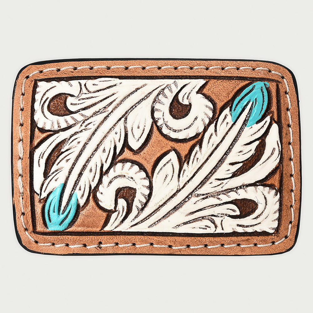 AMERICAN DARLING Floral Hand Carved Painted Belt Buckle Genuine Leather Covered Stylish