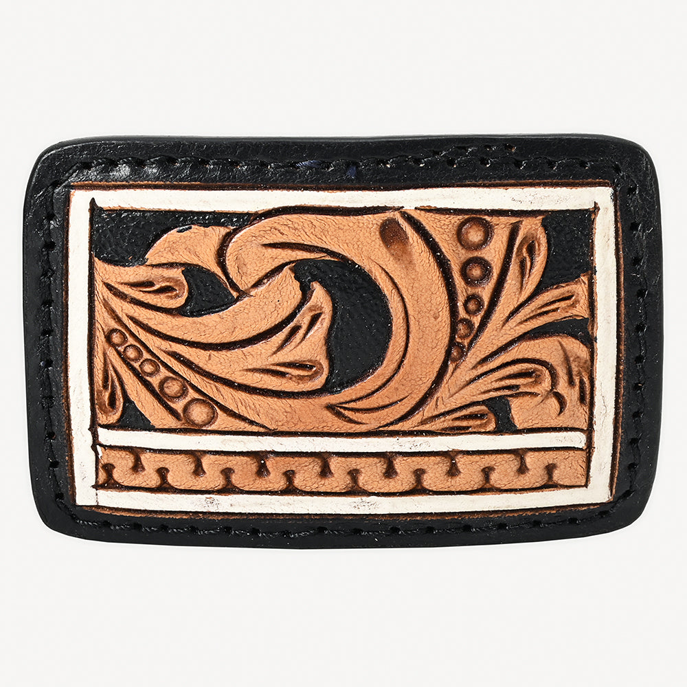 AMERICAN DARLING Floral Hand Carved Painted Belt Buckle Genuine Leather Covered Stylish