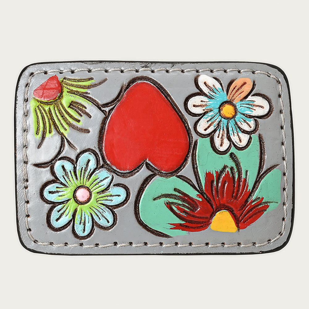 AMERICAN DARLING Floral Hand Carved Painted Belt Buckle Genuine Leather Covered Stylish