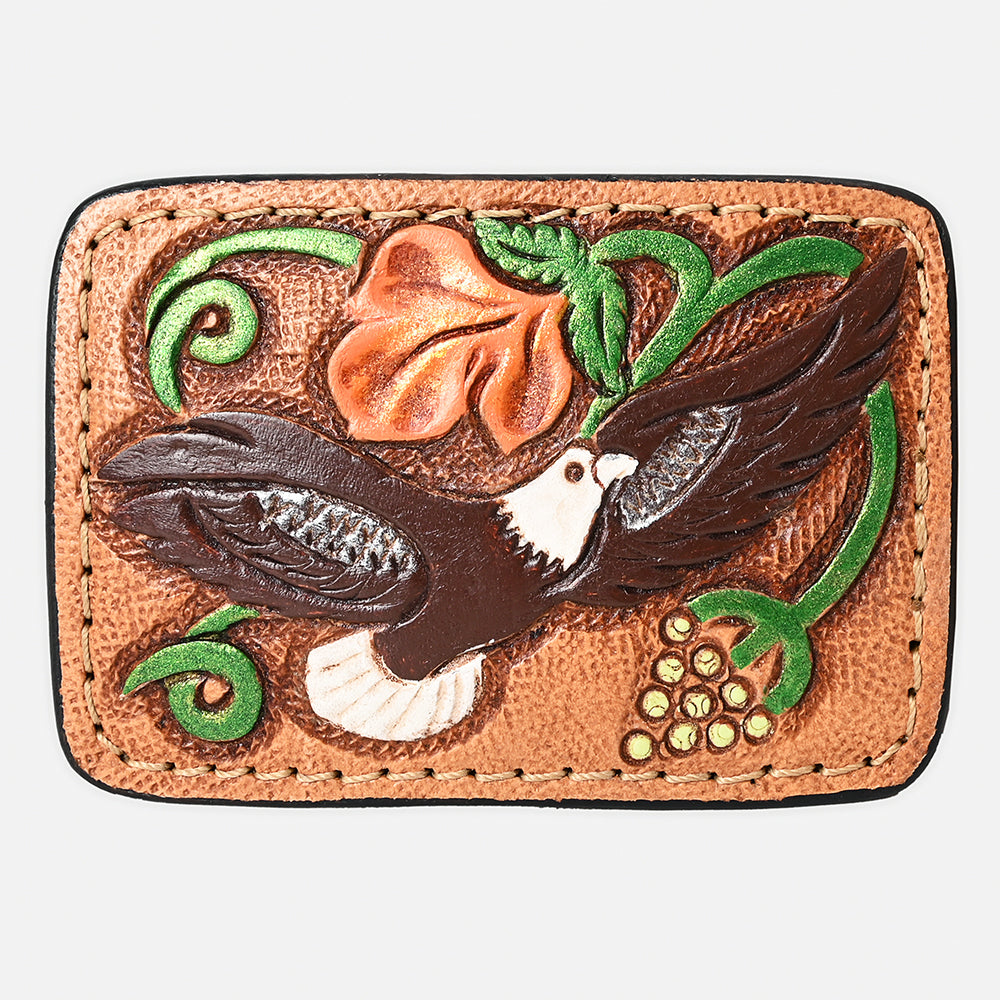 AMERICAN DARLING Floral Hand Carved Painted Belt Buckle Genuine Leather Covered Stylish